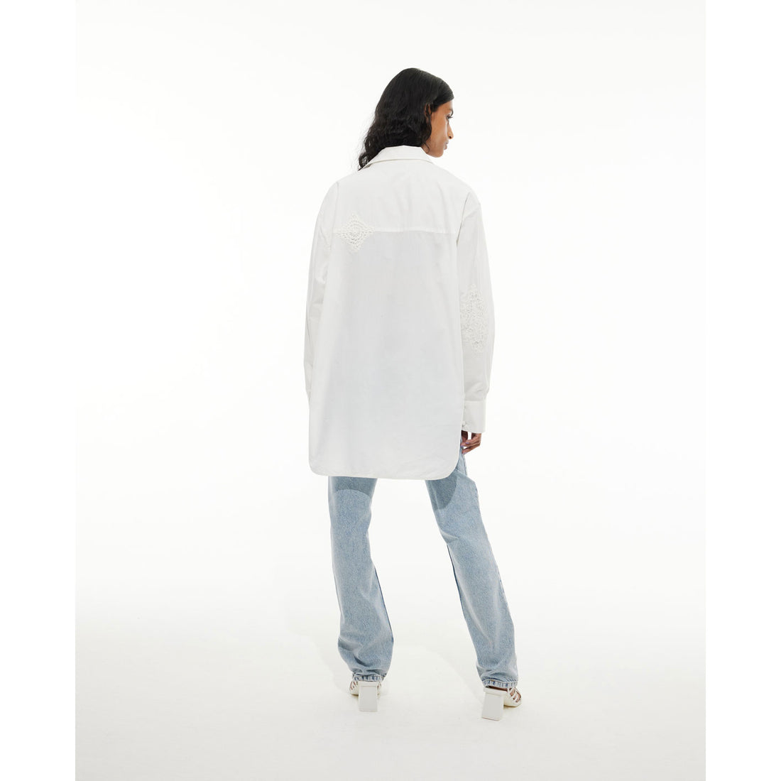 Les Coyotes De Paris White Crochet Patched Shirt