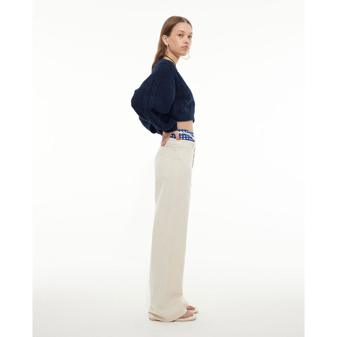 Les Coyotes De Paris Navy Knitted Cropped V-Neck Jumper