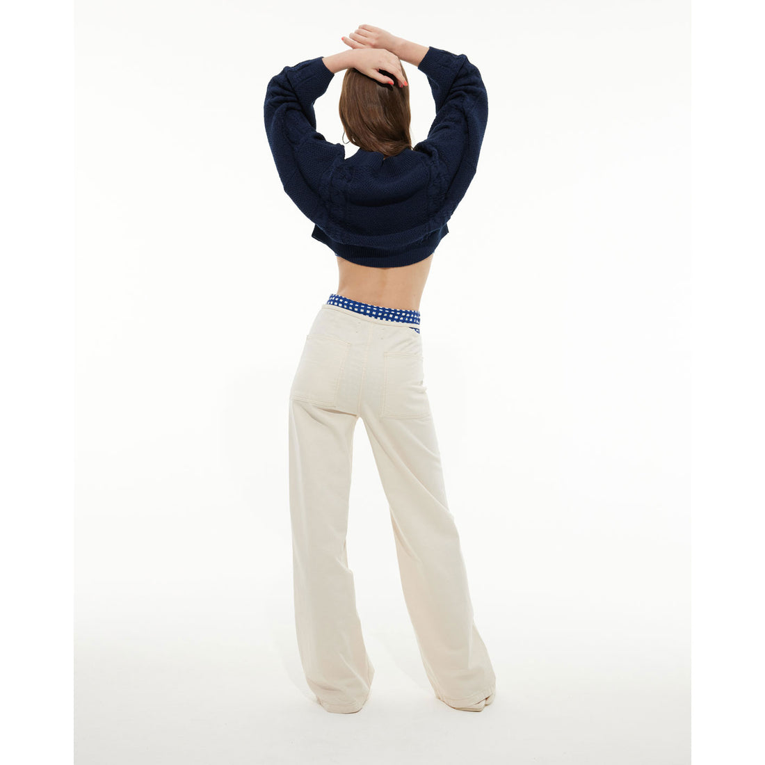 Les Coyotes De Paris Navy Knitted Cropped V-Neck Jumper