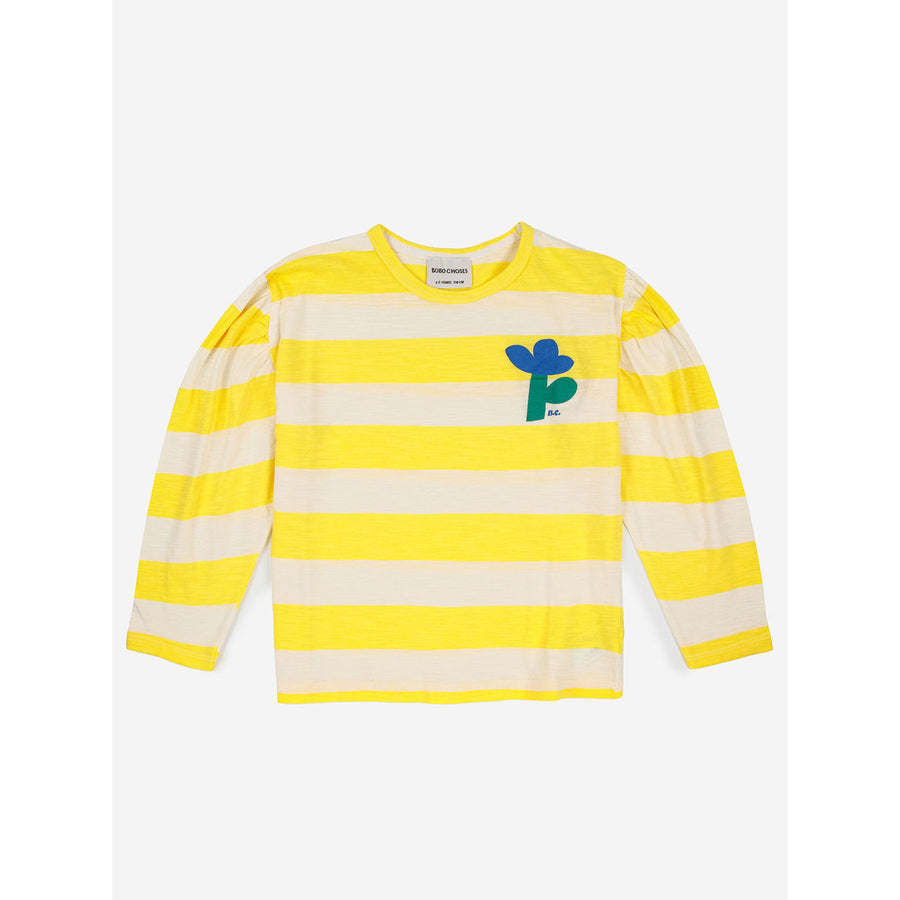 Bobo Choses Yellow Stripes Long Gathered Sleeve T-Shirt