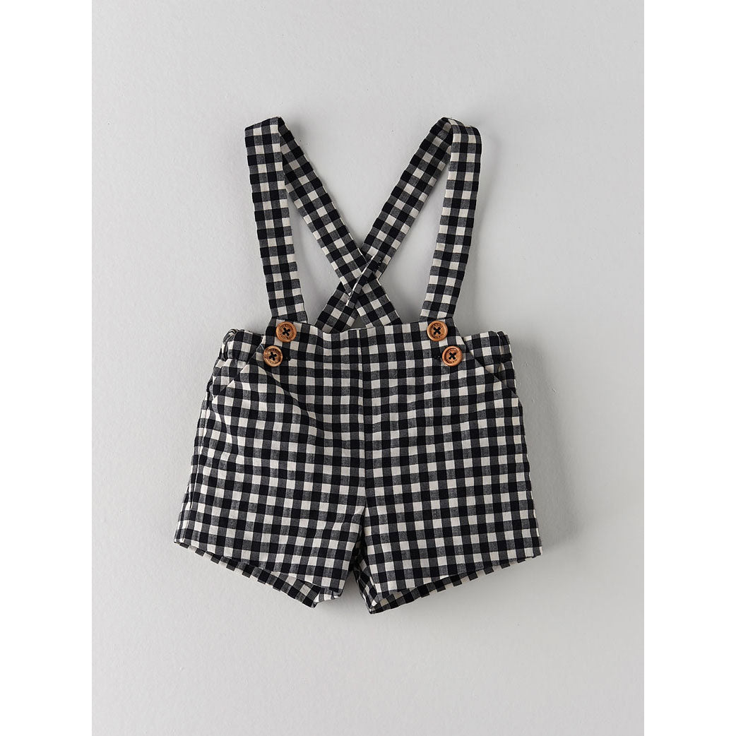 Nanos Black Check Baby Suspender Shorts