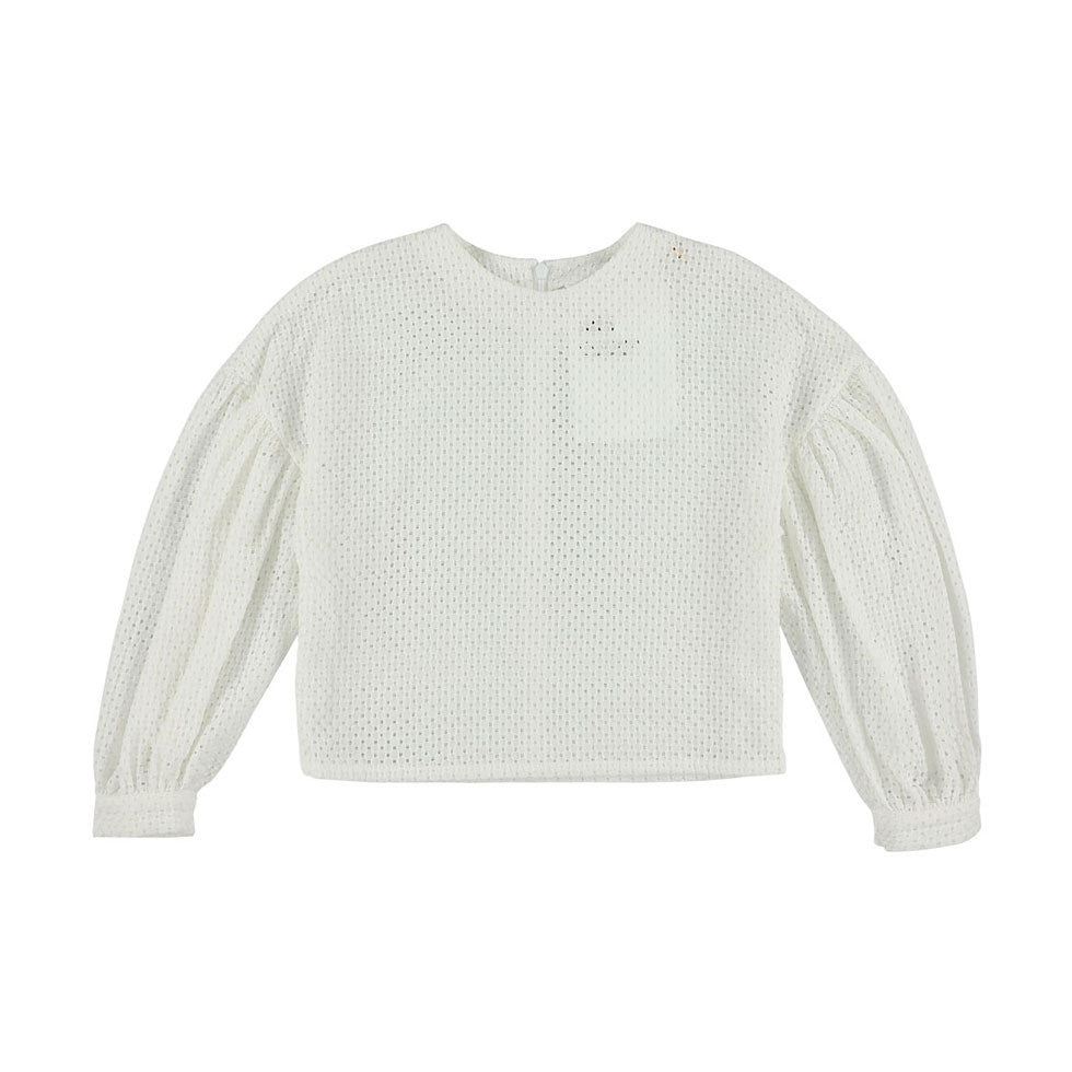 Caroline Bosmans White Embroidered Puff Sleeve Blouse
