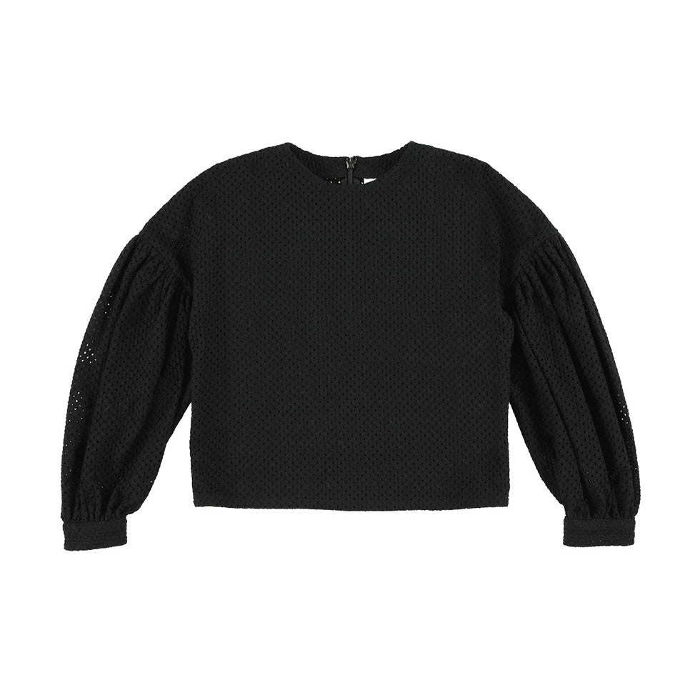 Caroline Bosmans Black Embroidered Puff Sleeve Blouse