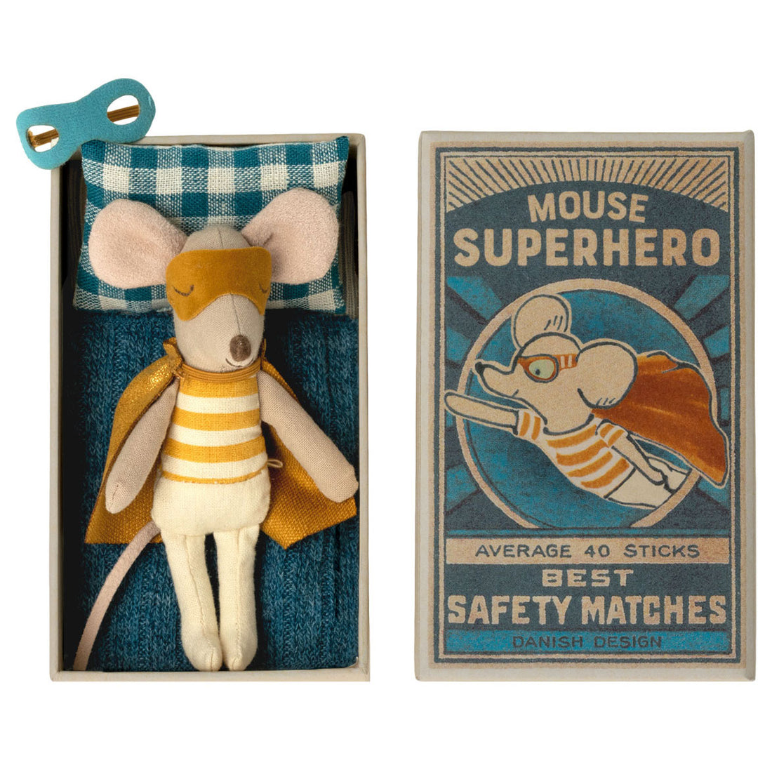 Maileg Super hero mouse, Little brother in matchbox