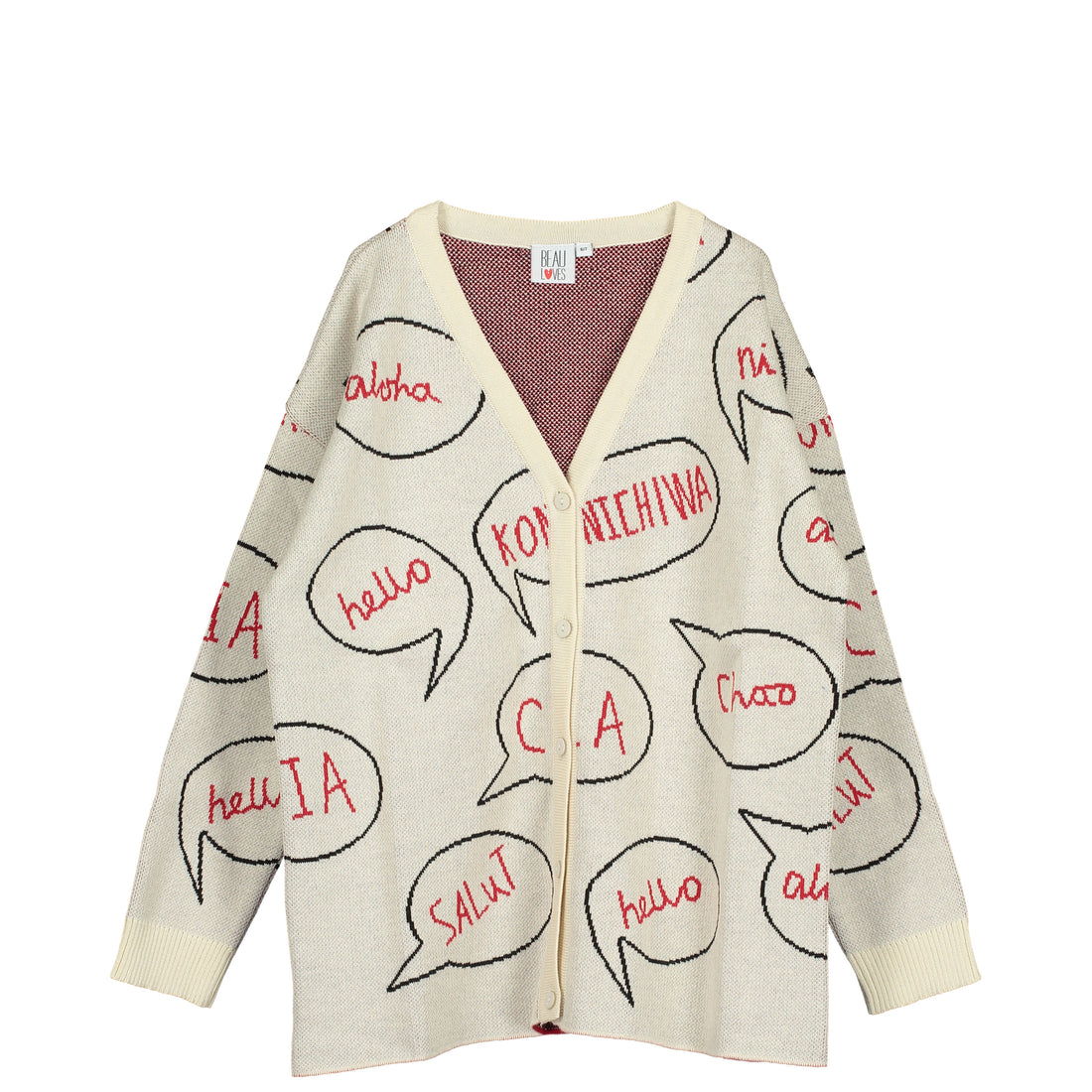 Beau Loves Vanilla Speech Bubble Oversized Knit Cardigan