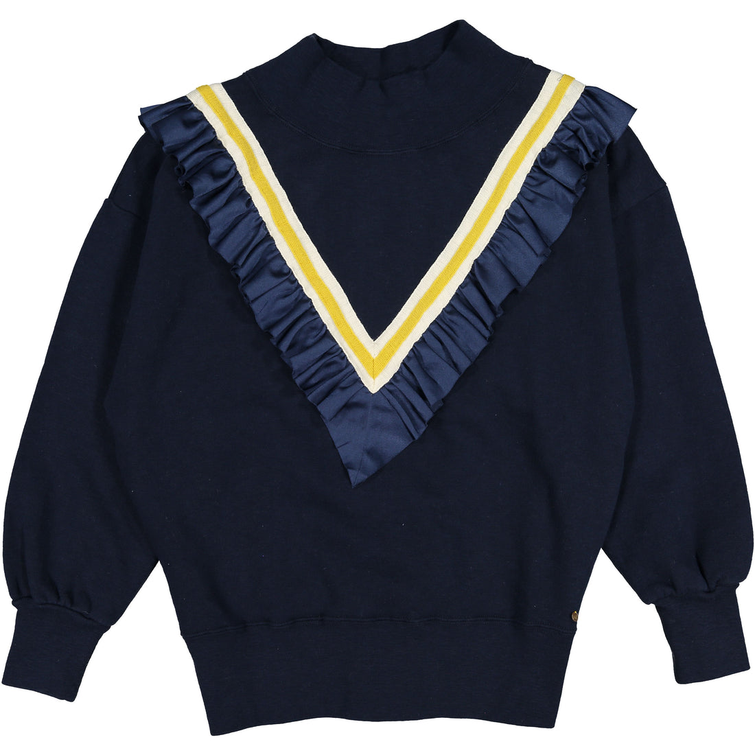 Go To Hollywood Navy V Ruffle Sweatshirt