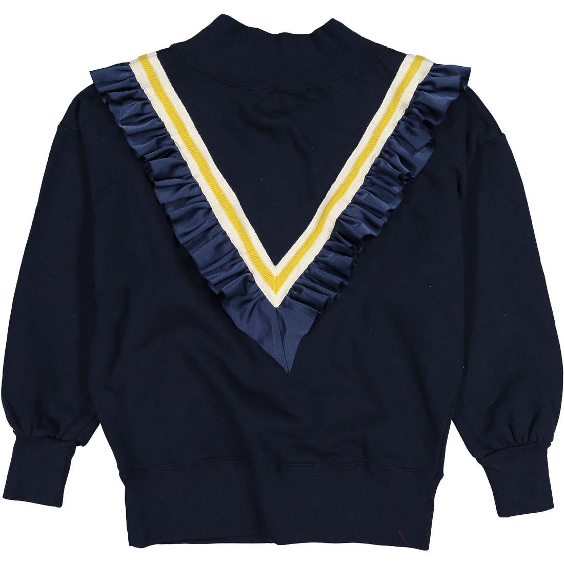 Go To Hollywood Navy V Ruffle Sweatshirt