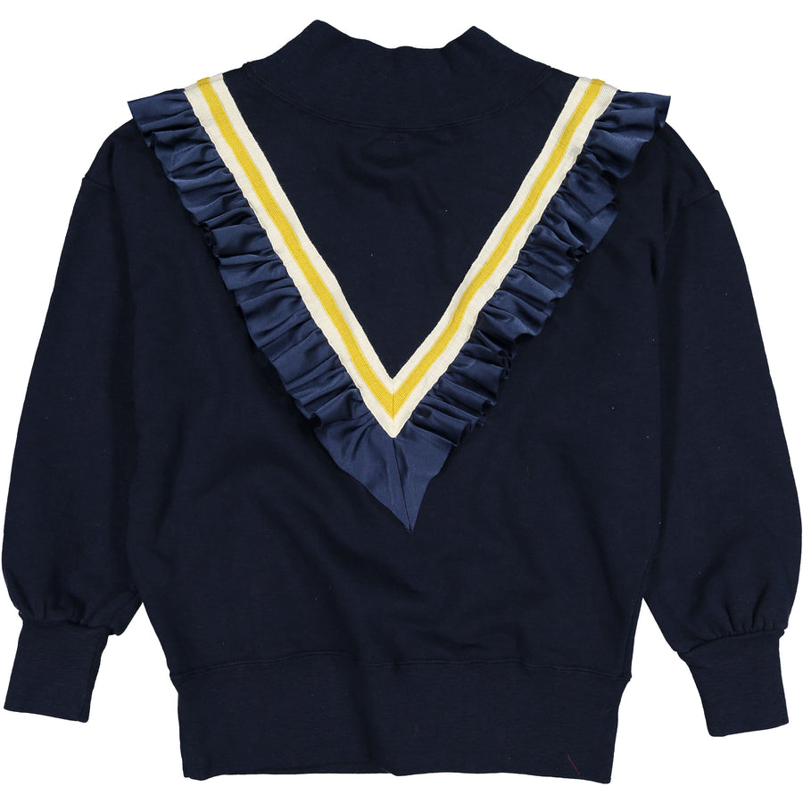 Go To Hollywood Navy V Ruffle Sweatshirt