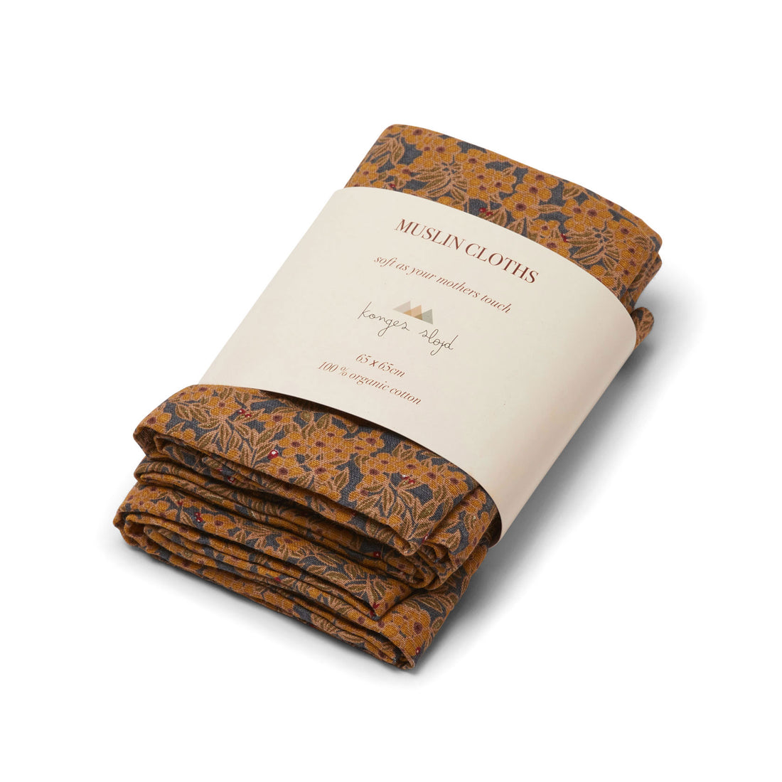 Konges Slojd Winter Leaves Mustard 3 Pack Muslin Cloth