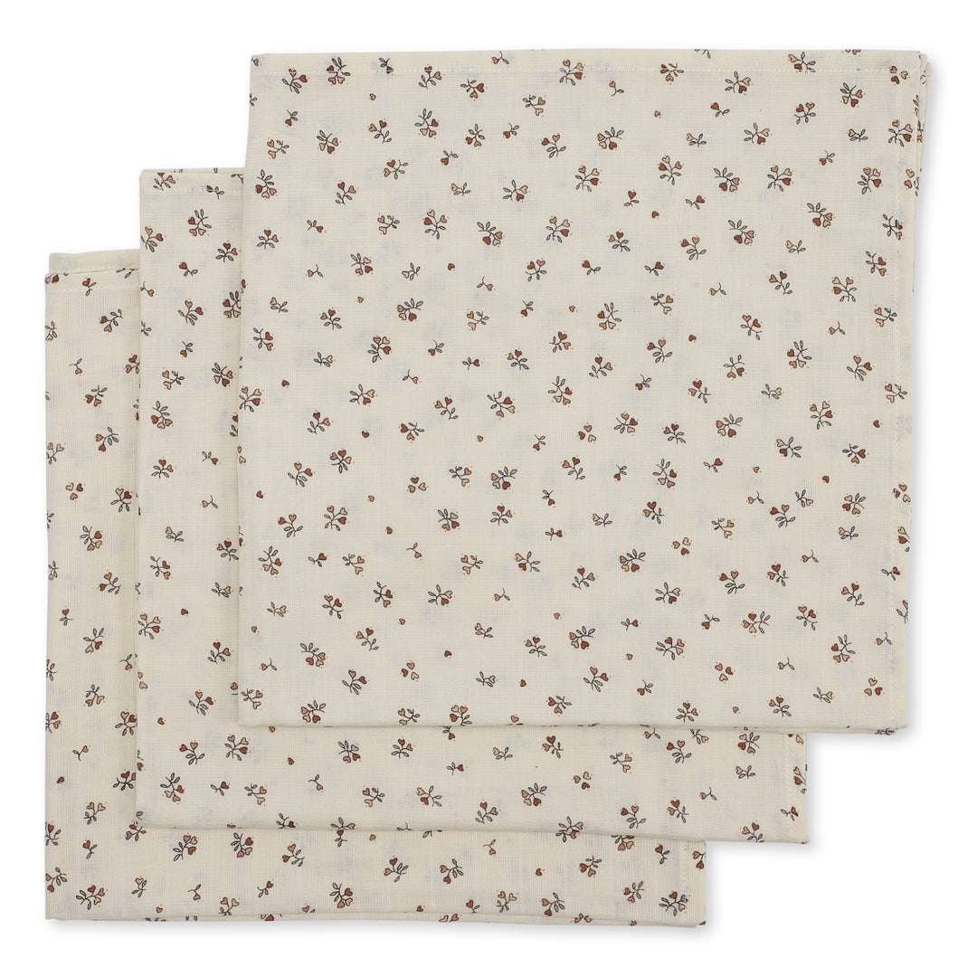 Konges Slojd Petit Amour Rose 3 Pack Muslin Cloth