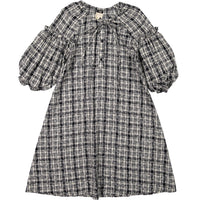 A4 Black Gingham Check Puff Sleeve Dress