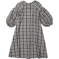 A4 Black Gingham Check Puff Sleeve Dress