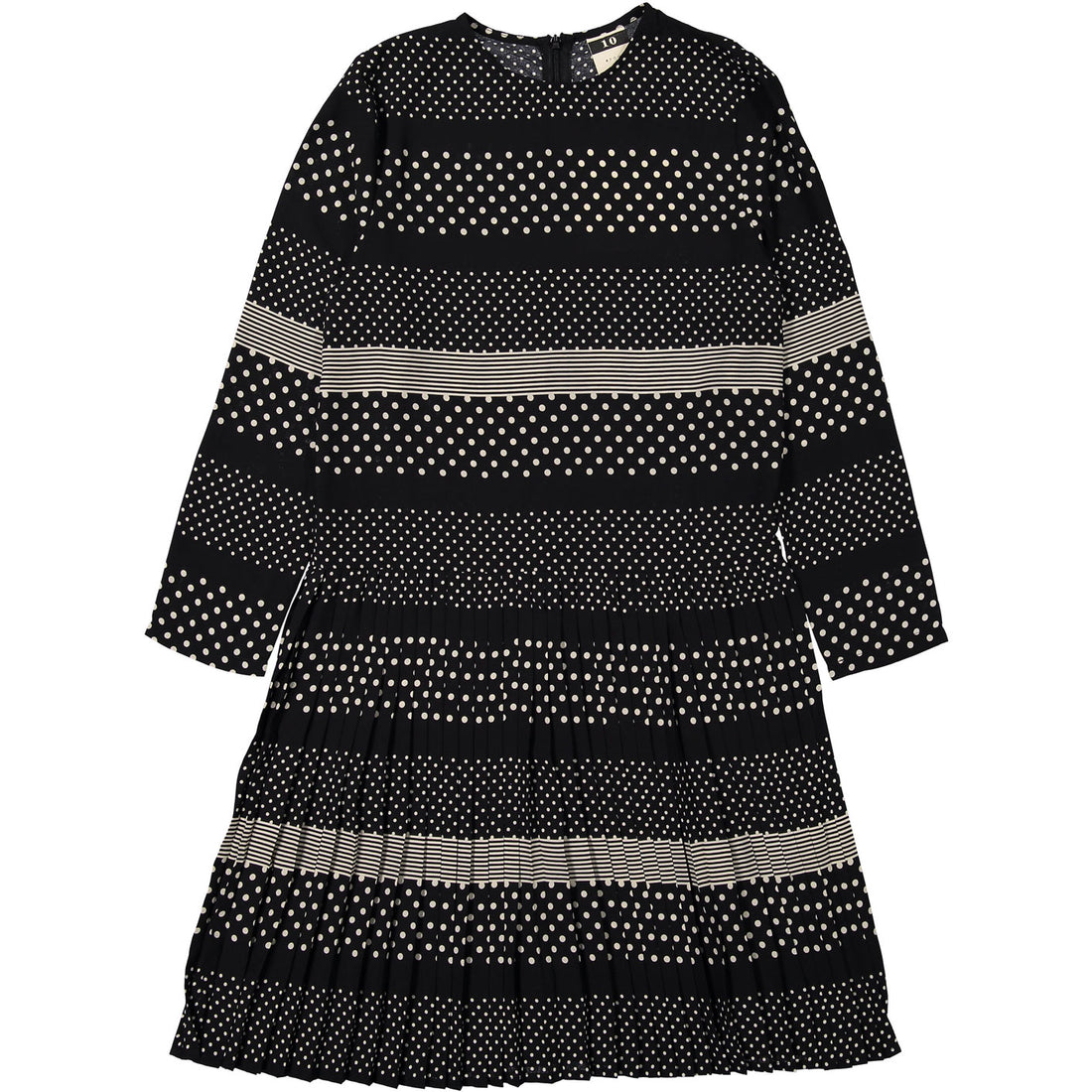 A4 Black/Cream Print Pleated Dress