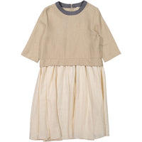 Ava and Lu Beige Lurex Dropwaist Dress