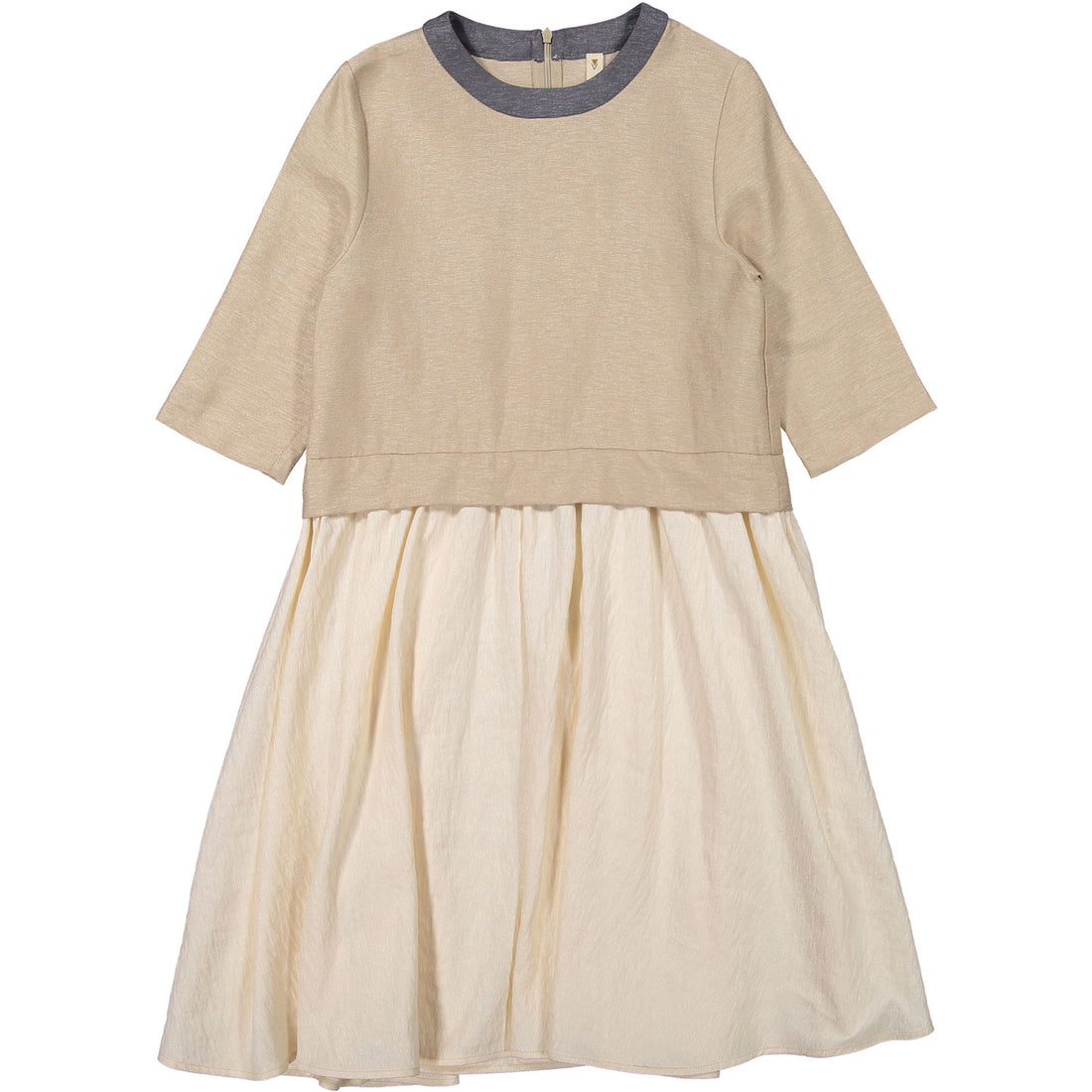 Ava and Lu Beige Lurex Dropwaist Dress