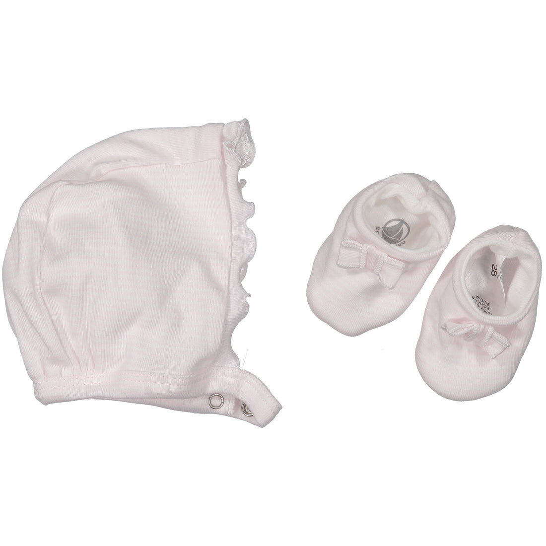 Petit Bateau Pink Striped Bonnet and Booties