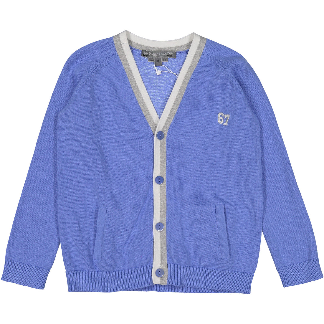 Bonpoint Bright Blue Trimmed V-neck Cardigan