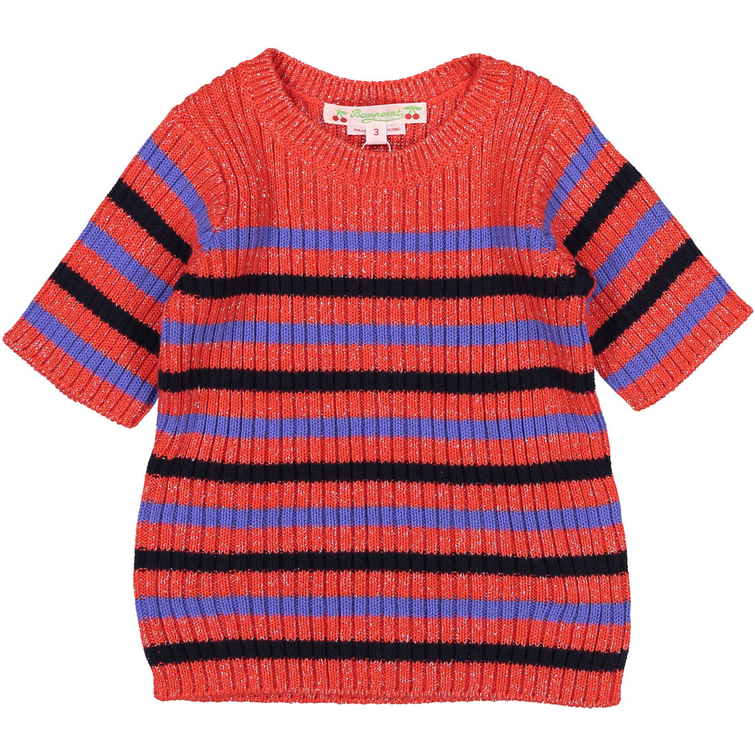 Bonpoint Red Lurex Striped Rib Sweater