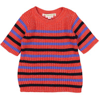 Bonpoint Red Lurex Striped Rib Sweater