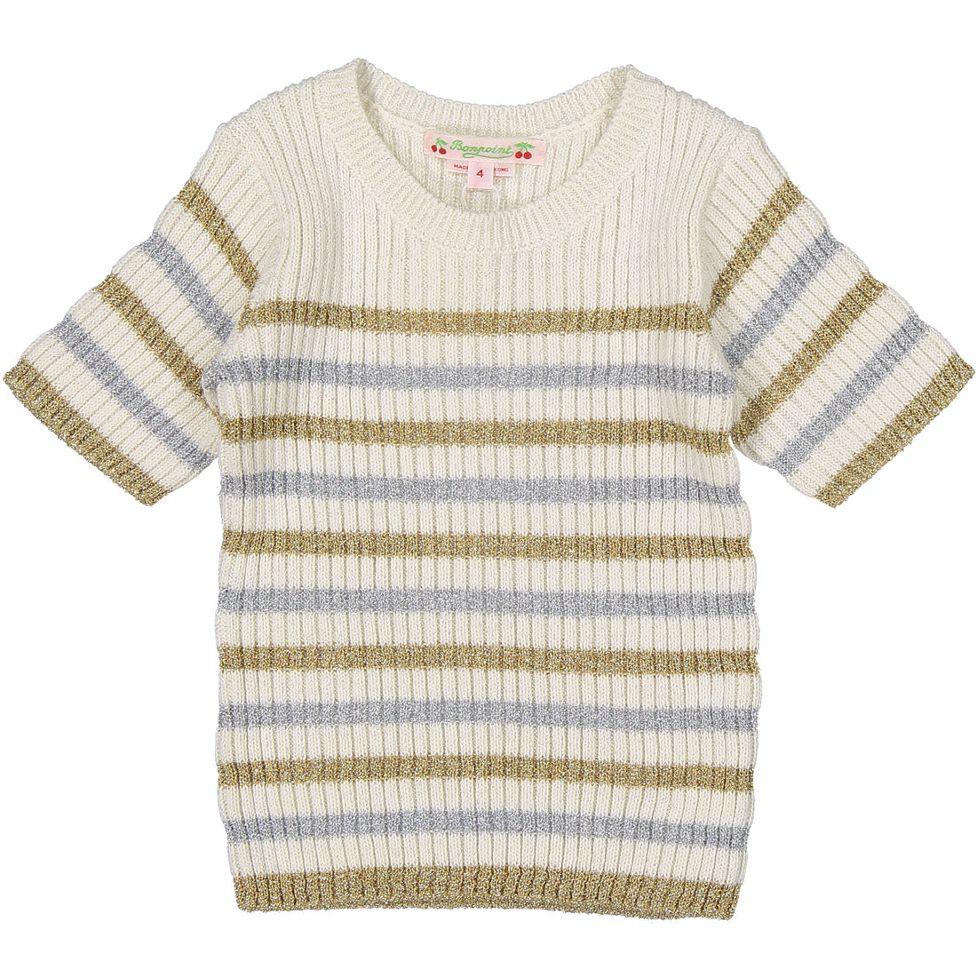Bonpoint Ecru Lurex Striped Rib Sweater