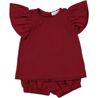 Coco Blanc Deep Red Two Piece Ruffle Set