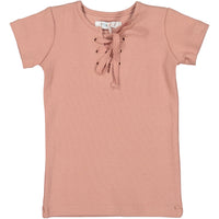 Coco Blanc Blush Pink Ribbed Short Sleeve Criss Cross Tee