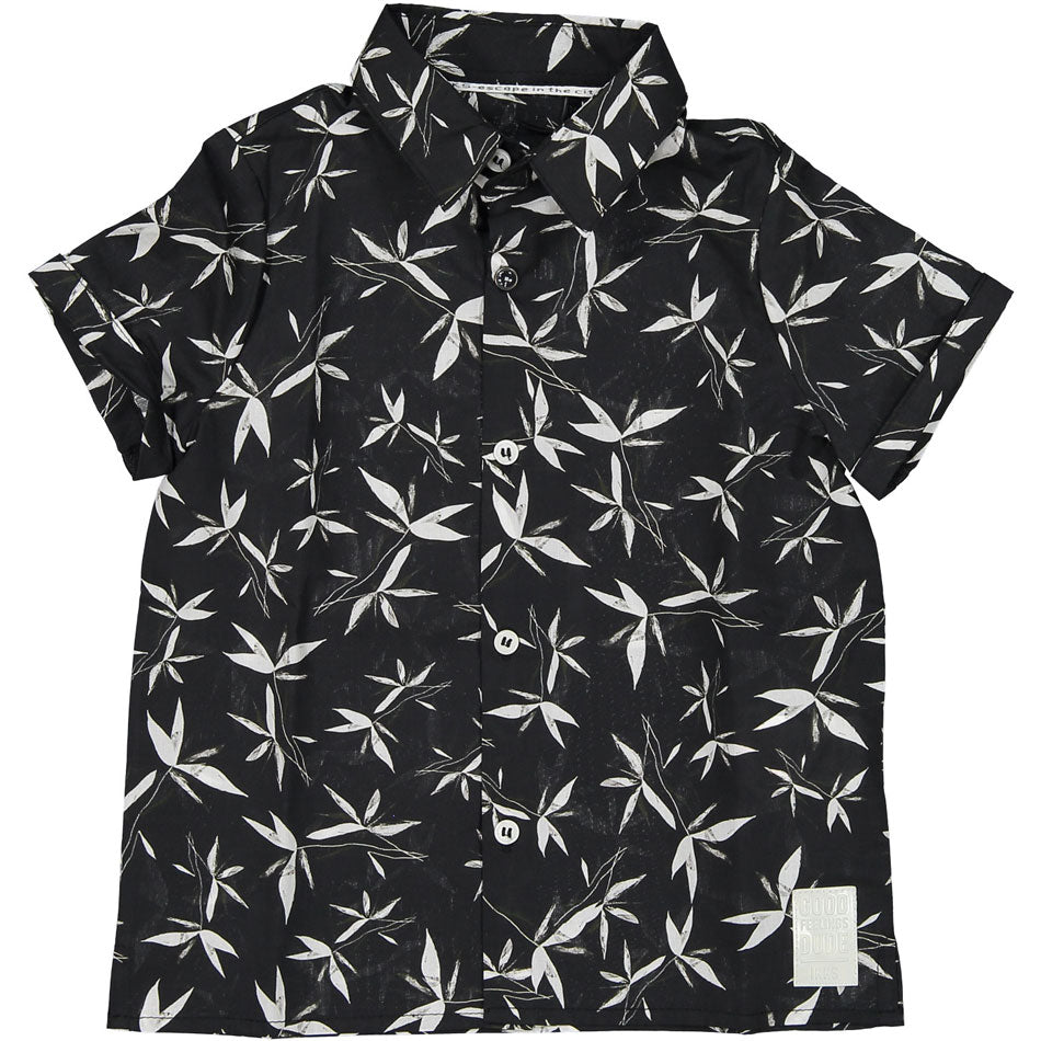 IKKS Black Print Short Sleeve Button Down