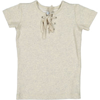 Coco Blanc Oatmeal Ribbed Short Sleeve Criss Cross Tee