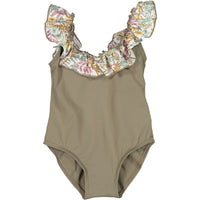 Nueces  Khaki Ruffle Swimsuit