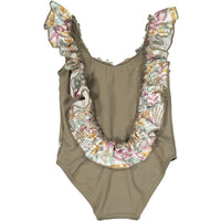 Nueces  Khaki Ruffle Swimsuit