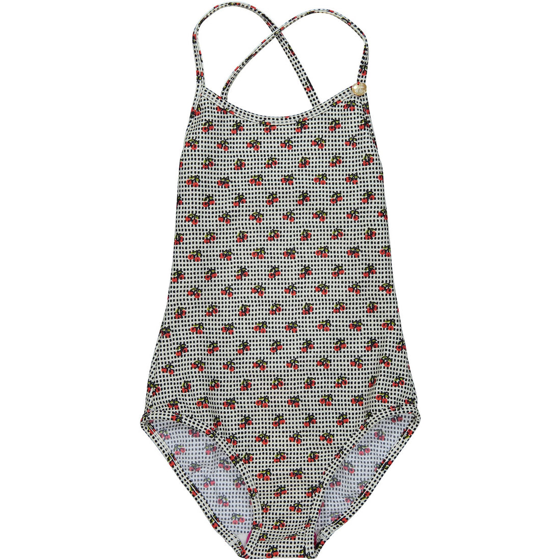 Bonpoint Cherry Stitched Print Swimsuit