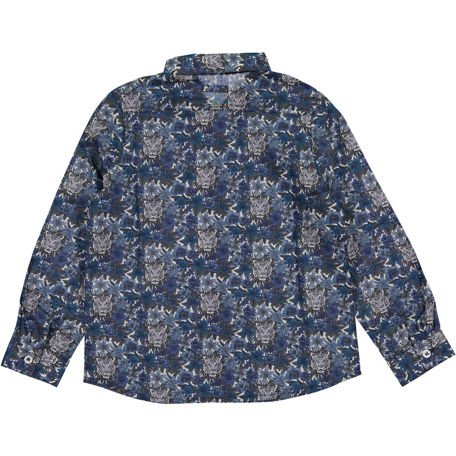 IKKS Indigo Tiger Flower Print Button Down