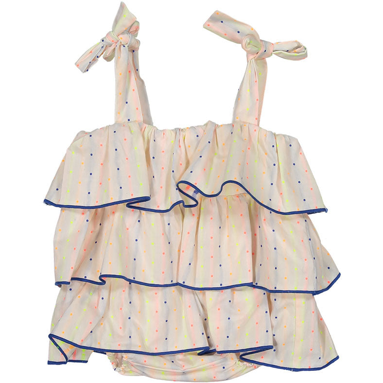 Nueces  Neon Embroidered Ruffle Romper