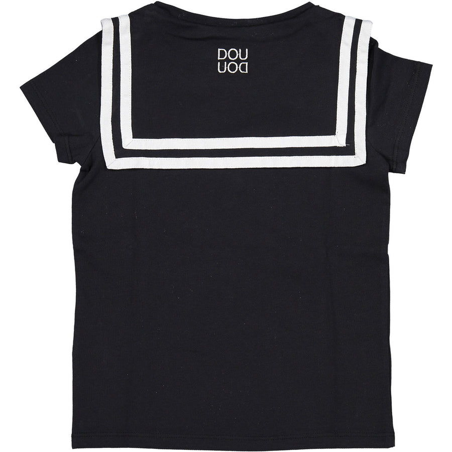DOUUOD Black Sailor Collar Tee
