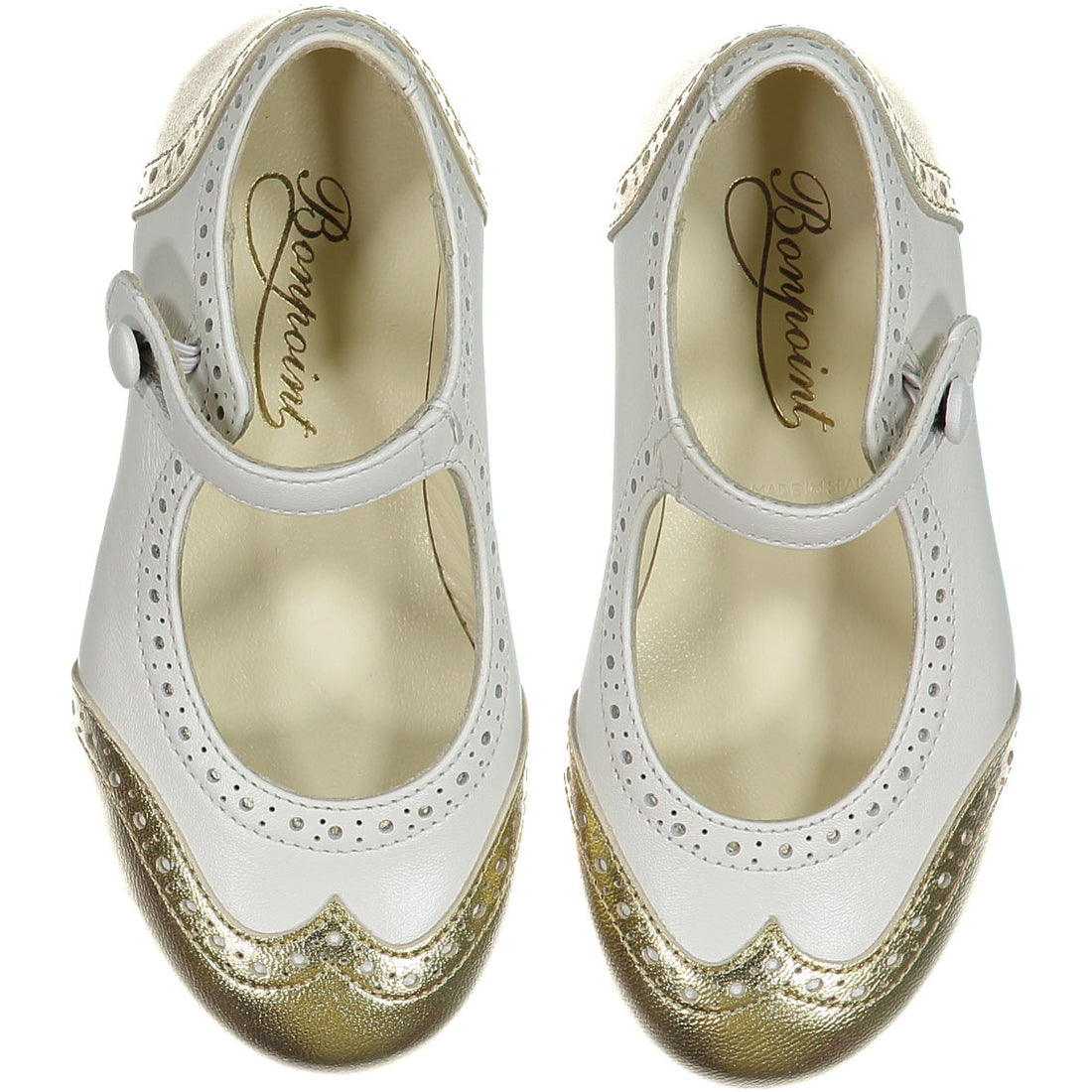 Bonpoint Gold Lurex Wingtip Mary Janes