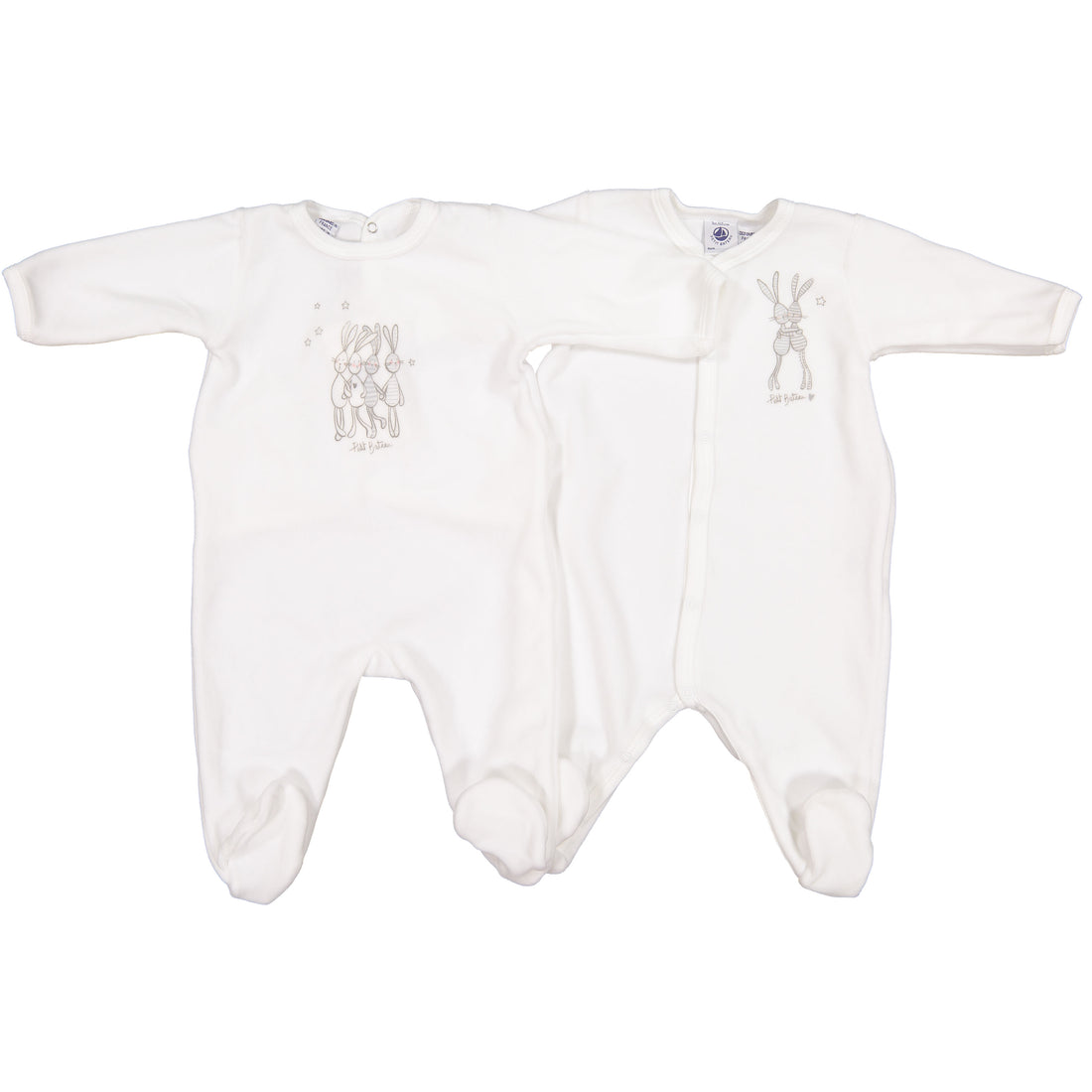 Petit Bateau White 2 Pack Velour Footies