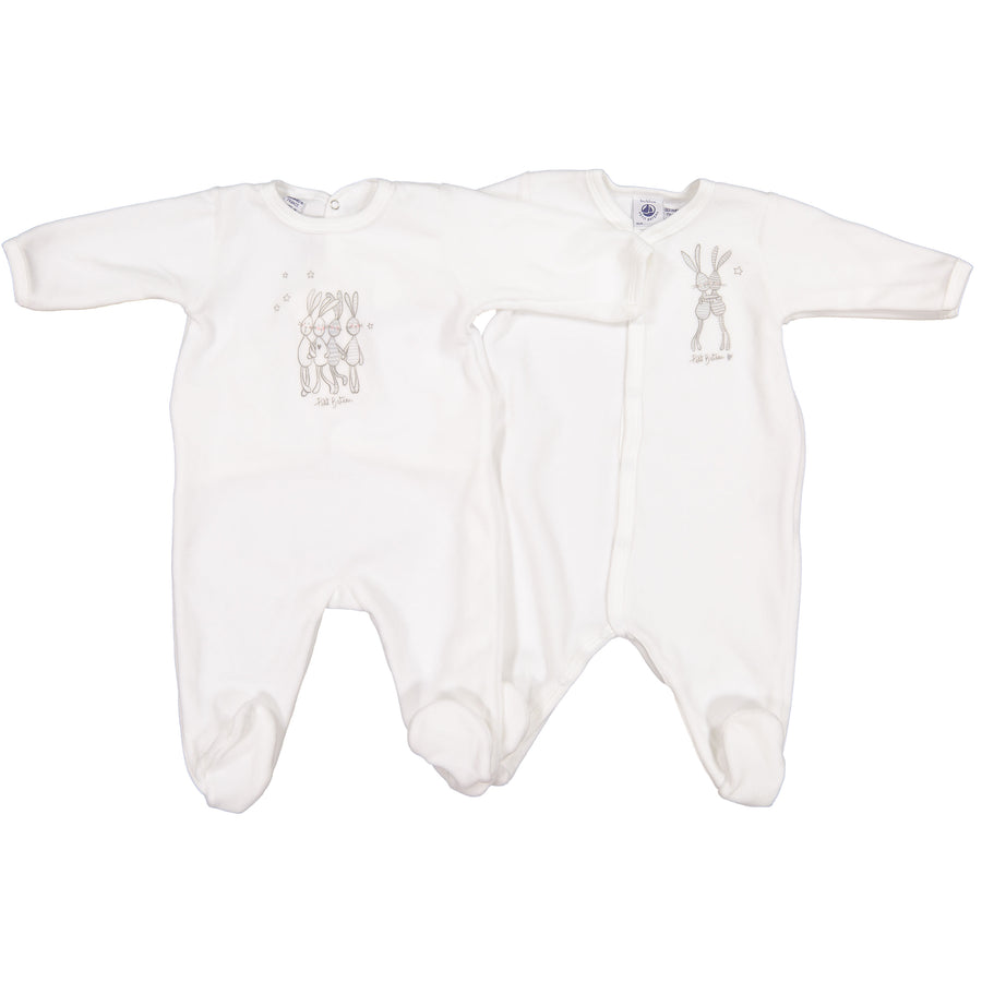Petit Bateau White 2 Pack Velour Footies