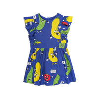 Mini Rodini Veggie Blue Woven Ruffled Dress