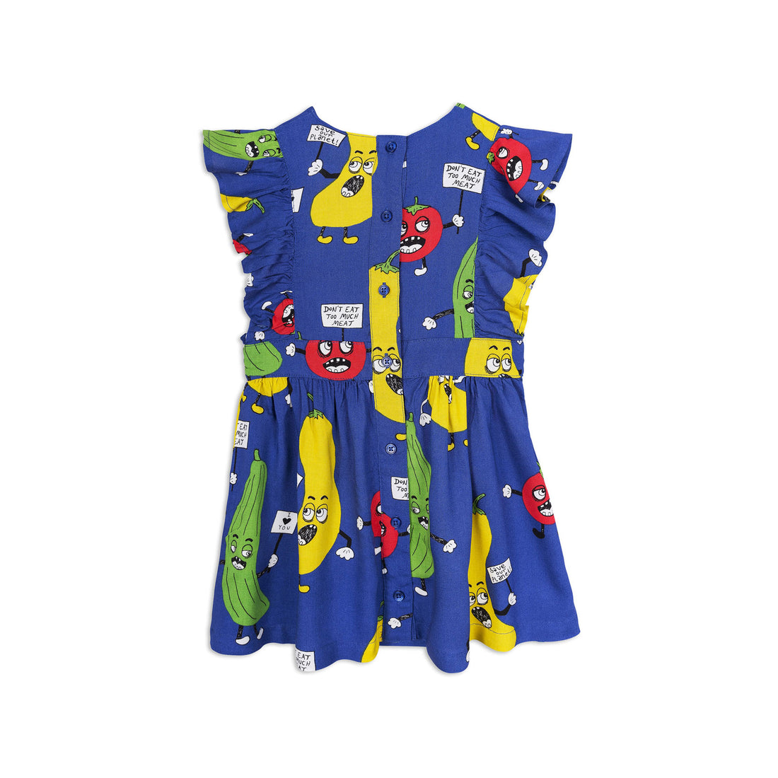 Mini Rodini Veggie Blue Woven Ruffled Dress