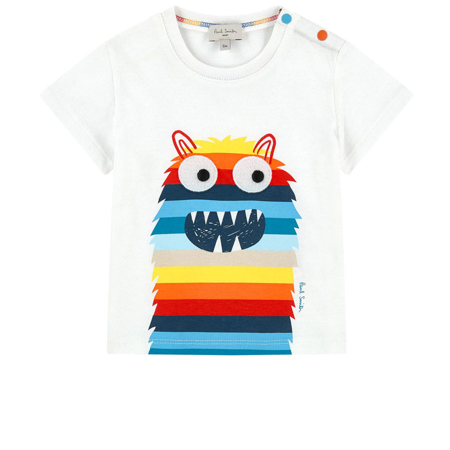 Paul Smith Junior White Striped Monster Baby Tee