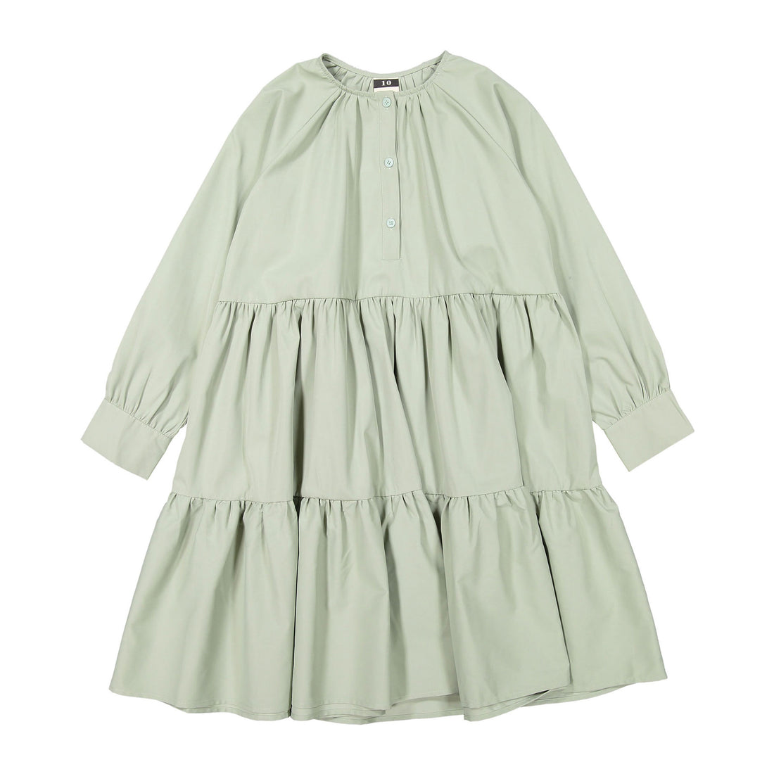 A4 Mint Green Buttons Tiered Dress