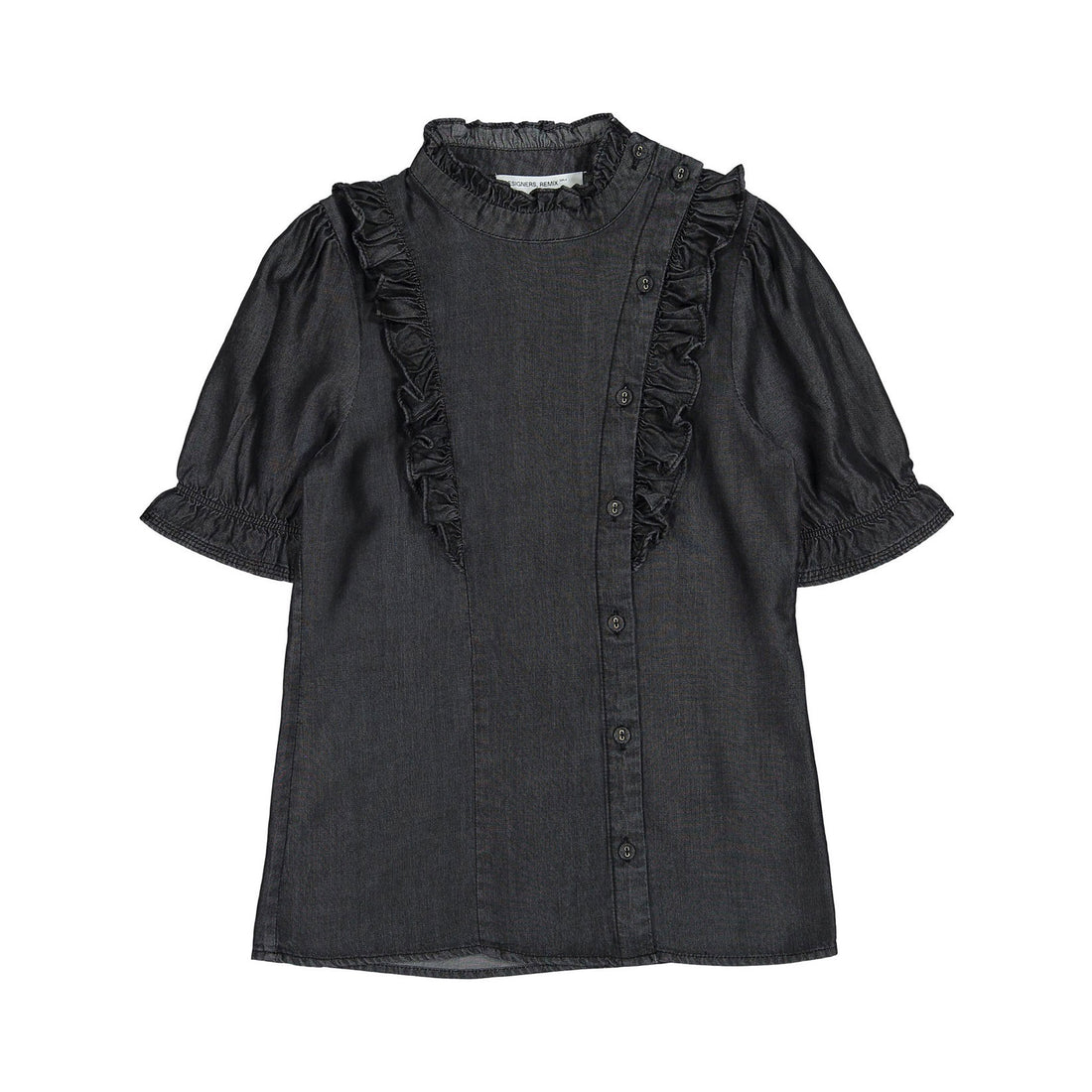 Little Remix Black Denim Polly Ruffle Blouse