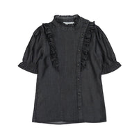 Little Remix Black Denim Polly Ruffle Blouse
