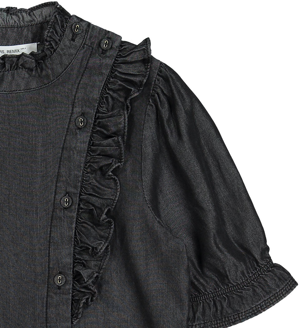 Little Remix Black Denim Polly Ruffle Blouse