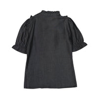 Little Remix Black Denim Polly Ruffle Blouse