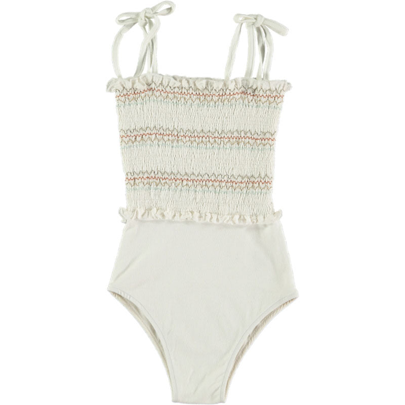 Belle Chiara Cream Colorful Smocked Swimsuit