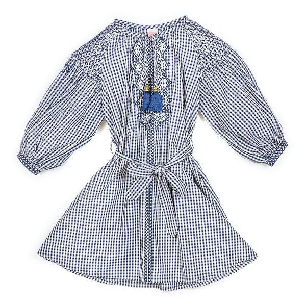 Marlo Navy Gingham Boho Dress