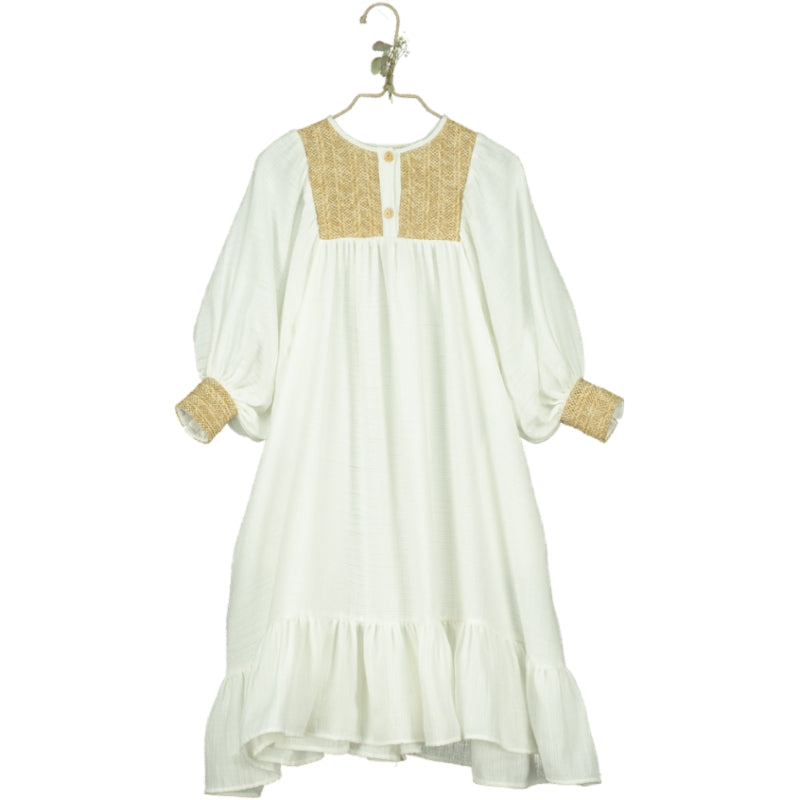 Belle Chiara Cream + Raffia Muslin Dress