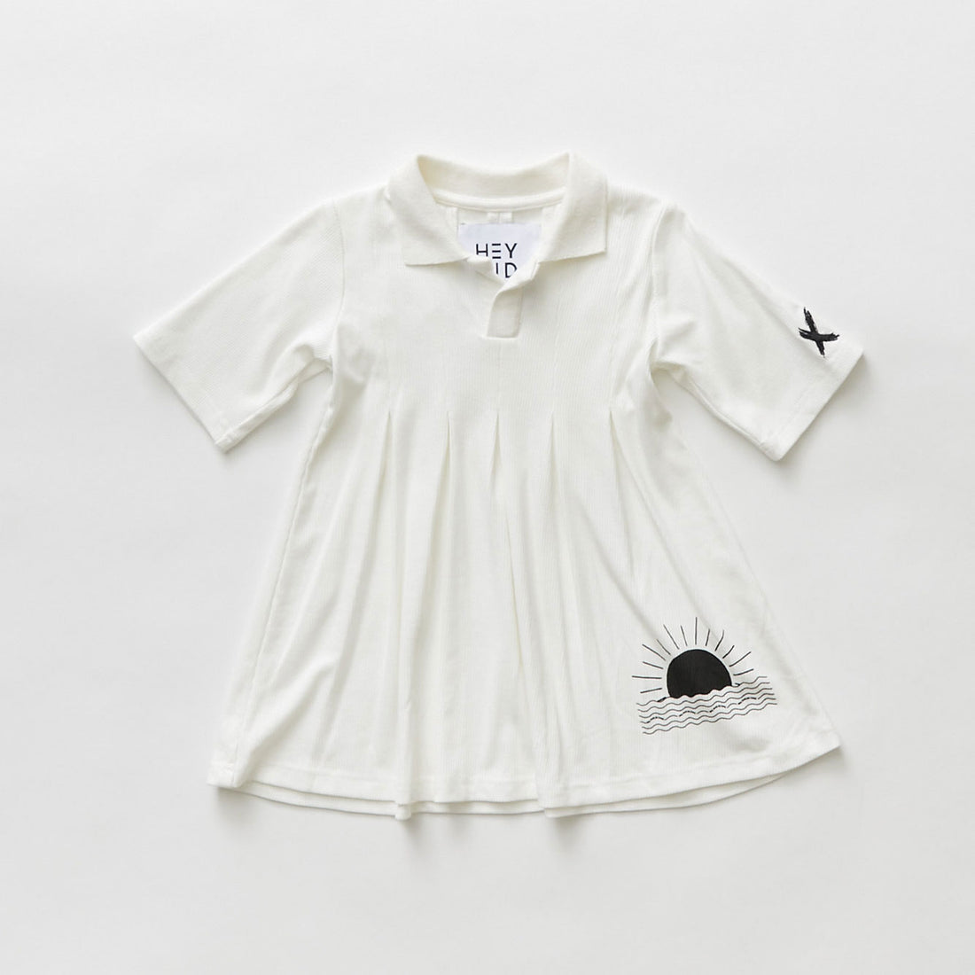 Hey kid White Ribbed Polo with Sun Logo Dress