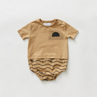 Hey kid Sun Logo Onesie- Tan